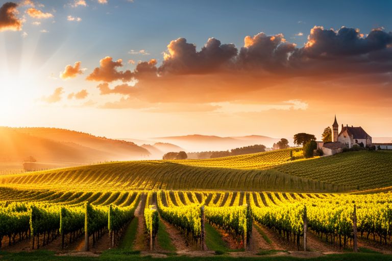 Vignobles au coucher de soleil vignes